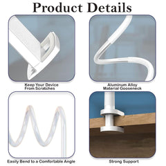 MOMISY Mobile Phone Holder, 360° Adjustable Gooseneck Clamp Mount, Universal Phone Stand for Desk, Office, Home (Nut White, 60 cm)