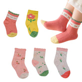 MOMISY 5 Pairs Baby kids Girl Boys Toddlers InfantmCotton Stretch Baby Socks (IN, Age, 3 Years, 5 Years, Pink Flower)