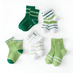 MOMISY 5 Pairs Baby kids Girl Boys Toddlers InfantmCotton Stretch Baby Socks (IN, Age, 3 Years, 5 Years, GreenBear)