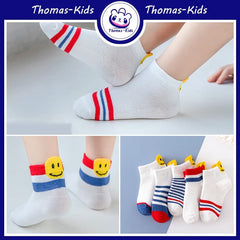 MOMISY 5 Pairs Tube Socks for children Toddlers Infant Baby Girl Boys (SmileyStriped, 6 Year to 8 Year)