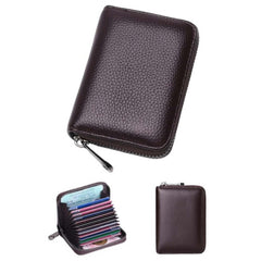MOMISY PU Leather Credit Debit Card Holder Wallet Card Case ID Case Organizer Holder Zipper Wallet Coin Purse for Men & Women (14 Slots Brown)