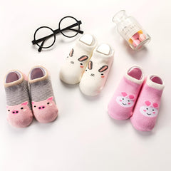 MOMISY Baby Socks, Anti Skid Non Slip Cotton Stretch, 3 Pairs, Toddler Boys Girls (IN, Age, 1 Year, 3 Years, Rabbit)