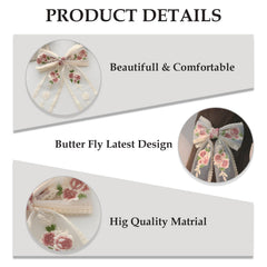MOMISY Floral Embroidery Hair Bow Barrette Clips, Fabric Back Clips for Women and Girls (Beige, Large)