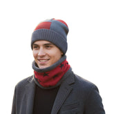 MOMISY Wool Winter Baseball Cap Plus Muffler Scarf Set for Men Women (Grey Maroon)