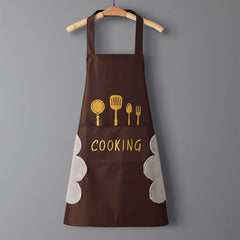 MOMISY Waterproof Kitchen Apron, Cooking Apron with Pockets, Side Towel for Hand Wiping, Suitable for Men and Women (Black)