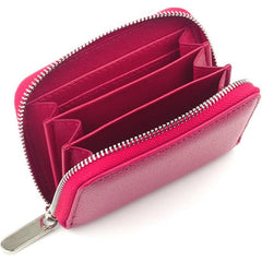 MOMISY PU Leather Credit Debit Card Holder Wallet Card Case ID Case Organizer Holder Zipper Wallet Coin Purse for Men & Women (14 Slots Rose Red)