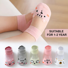 MOMISY Kids Ankle Socks, 5 Pairs, Tube Style, for Toddlers and Infants (IN, Age, 12 Months, 24 Months, AnimalCat)