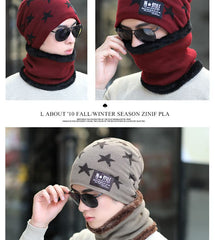 MOMISY Unisex Woolen Beanie Cap Plus Muffler Scarf Set for Men Women (Wine Red)