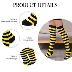 MOMISY Knee Socks for Womenand Girls Premium Cotton Blend, Breathable Long Knee High Stockings, Ultimate Comfort and Style, Ideal for Daily Use- Pack of 1 (Free Size) (Yellow Black)