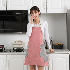 MOMISY Kitchen Cooking Apron with Pocket and 2 Stitched Towels Waterproof Adjustable Durable Stripe Kitchen Women Men Apron with Pockets Bib (Striped Red)