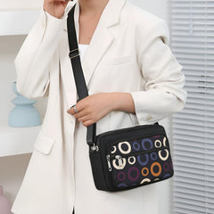 MOMISY Ladies Crossbody Bag, Nylon Shoulder Mobile Phone Purse, Circle Pattern, Black with Multi-Colour