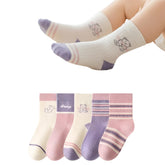 MOMISY 5 Pairs Baby kids Girl Boys Toddlers InfantmCotton Stretch Baby Socks (IN, Age, 12 Months, 24 Months, Purple Stripe)