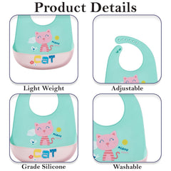 MOMISY Baby Bib For Newborn Waterproof Silicone Apron Wipeable Stain Resistant With pocket For 6 months and up (1, GreenCat)