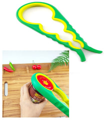 MOMISY 4 in 1 Creative Multifunction Gourd-Shaped Can Opener Kitchen Tool Grip Jar & Bottle Opener Rubber Design Fits Most of All Bottles Caps Premium Easy Grip (GreenYellow)
