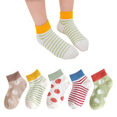 MOMISY Kids Cotton Socks Colorful Polka Dot & Striped Patterns, Soft Breathable Ankle Socks for Boys & Girls 5 Pair (Multicolor)