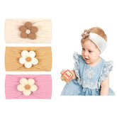 MOMISY Baby Headbands for Girls, Stretchy Flower Design, Pack of 3, Baby Shower Gift (OffWhite PinkPurple Khaki, 0-6Y)