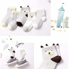 MOMISY 5 Pairs Baby Girl Boys Tube Socks Toddlers Infant Solid Color Boat Spring and Autumn Socks Stretch Baby Sock - Multicolor (IN, Age, 1 Year, 3 Years, Grey Bear)