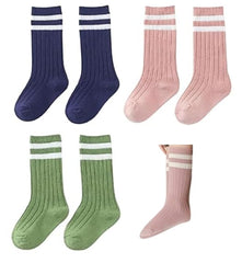 MOMISY 3 Pairs Combed Cotton Knee-High Socks, Striped (IN, Age, 1 Year, 3 Years, Striped)
