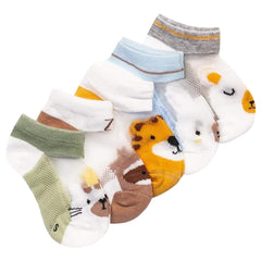 MOMISY Kids Ankle Socks, 5 Pairs, Tube Style, for Toddlers and Infants (IN, Age, 12 Months, 24 Months, AnimalZero)