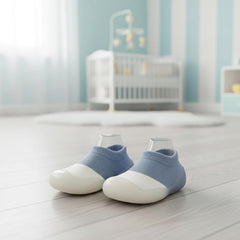 MOMISY Anti-Skid leather soled 2 Color Shoe Socks for Baby Boys and Baby Girls-12 to 24 months, Medium (Blue, 12-24 Months)