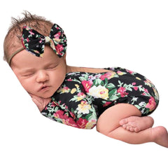 MOMISY Floral Romper with Hairband Photoshoot Photography Props Costume (Black)