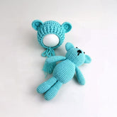 MOMISY Newborn Baby Photography Props Costume with Wool Cap (Teddy Blue, 0-6M)