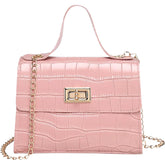 MOMISY Shoulder Sling Bag with Long Chain Strap for Women Crocodile Pattern Turn lock Closure Handbags Multipurpose Crossbody Bag Purse Ladies Bag (Pink, 1)