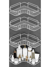 MOMISY Wall Mounted Self Adhesive Corner Shelf for Bathroom Corner/Kitchen Rack Holder with Magic Sticker/Bathroom Organizer Without Drill (4, L Shape White)