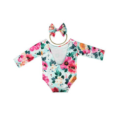 MOMISY Floral Romper with Hairband Photoshoot Photography Props Costume (Blue Flower)