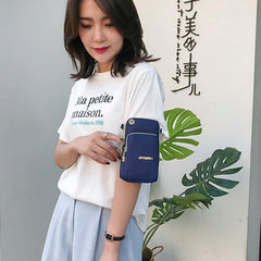MOMISY Small Cross Body Bag, Multifunction 3 Layer Mini Shoulder Bag Phone Purse Armband with Headphone Port for Teens Girls Ladies Women (Dark Blue)