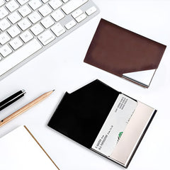 MOMISY PU Leather Professional Business Visiting Card Case Wallet Debit Credit ATM Card Holders for Men & Women (6.5 x 1.25 x 9.5 cm) (Brown)
