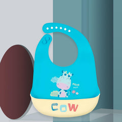MOMISY Baby Bib For Newborn Waterproof Silicone Apron Wipeable Stain Resistant With pocket For 6 months and up (1, RamaCow)