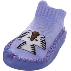 MOMISY Anti-Skid leather soled Shoe Socks for Baby Boys and Baby Girls-12 to 18 months, Medium (IN, Age, 12 Months, 18 Months, Purple Cartoon)
