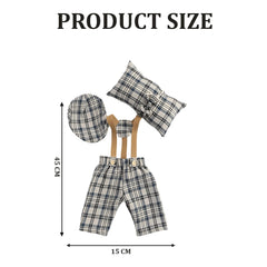 MOMISY Baby Photography Props Set, 4 Pieces, Gentleman Cap with Bow, Pillow and Dungaree (Beige, 0-3 Months)