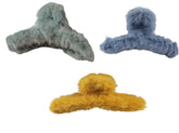 Soft Faux Fleece Fur Large Hair Clutcher/Hair Barrette Hair Clip Claw/Clamp/Pin/Fluffy/Accessories, Random Color For Women & Girls-Pack of 3 (Fog blue Mint Green Lemon yellow)