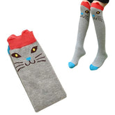 MOMISY 1 Pair of Baby Spring Winter And Autumn Combed Cotton Long Tube Knee-High Socks Suitable Age of 3 to 12 Years (IN, Age, 3 Years, 12 Years, GreyCat)