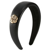 MOMISY Headbands, Plain Artificial Leather Hairbands for Girls, Women (Black, Free)