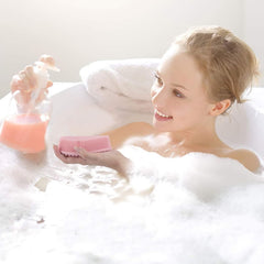 MOMISY 2-in-1 Silicone Body and Shampoo Brush, Exfoliating Bath Scrubber, Scalp Massager with Flat Head (Pink)