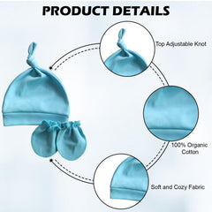 MOMISY Newborn Baby's Cotton Cap Mitten Set, 0-6 Months (IN, Age, 0 Months, 6 Months, SkyBlue)