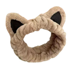MOMISY Elastic Women's Lovely Hair Band Wash Face Spa Headband-Washable Facial Band Makeup Wrap Headbands Fits All Head Sizes-Cat Ear (Coffee Black, Free)