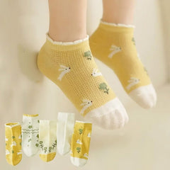 MOMISY 5 Pairs Baby Kids Girl Boys Tube Socks Toddlers Comfortable Ankel Length gifts (IN, Age, 3 Years, 5 Years, Bunny Yellow)