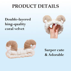 MOMISY Elastic Women's Lovely Hair Band Wash Face Spa Headband-Washable Facial Band Makeup Wrap Headbands Fits All Head Sizes (Sheep Horn White Khaki)