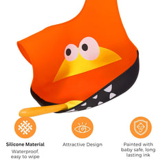 MOMISY Baby Bib For Newborn Waterproof Silicone Apron Wipeable Stain Resistant With pocket For 6 months and up (1, OrangeEye)