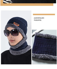 MOMISY Unisex Woolen Beanie Design Cap Plus Muffler Scarf Set for Men Women Blue