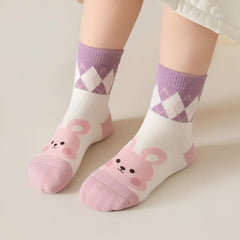 MOMISY 5 Pairs Baby kids Girl Boys Toddlers InfantmCotton Stretch Baby Socks (IN, Age, 1 Year, 3 Years, Purple Bunny)