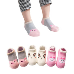 MOMISY Baby Socks, Anti Skid Non Slip Cotton Stretch, 3 Pairs, Toddler Boys Girls (IN, Age, 1 Year, 3 Years, Rabbit)