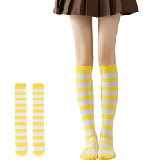 MOMISY Knee Socks for Womenand Girls Premium Cotton Blend, Breathable Long Knee High Stockings, Ultimate Comfort and Style, Ideal for Daily Use- Pack of 1 (Free Size) (White Yellow)
