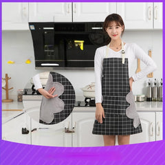 MOMISY Kitchen Cooking Apron with Pocket and 2 Stitched Towels Waterproof Adjustable Durable Stripe Kitchen Women Men Apron with Pockets Bib (Checked Black)