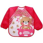 MOMISY Waterproof Art Smock Painting Apron Bib Full Sleeve Cartoon Animal for kids children Infants Toddler baby Boys Girls-Pink Bear