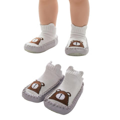 MOMISY Anti-Skid leather soled Shoe Socks for Baby Boys and Baby Girls-12 to 18 months, Medium (Grey Bear, M)